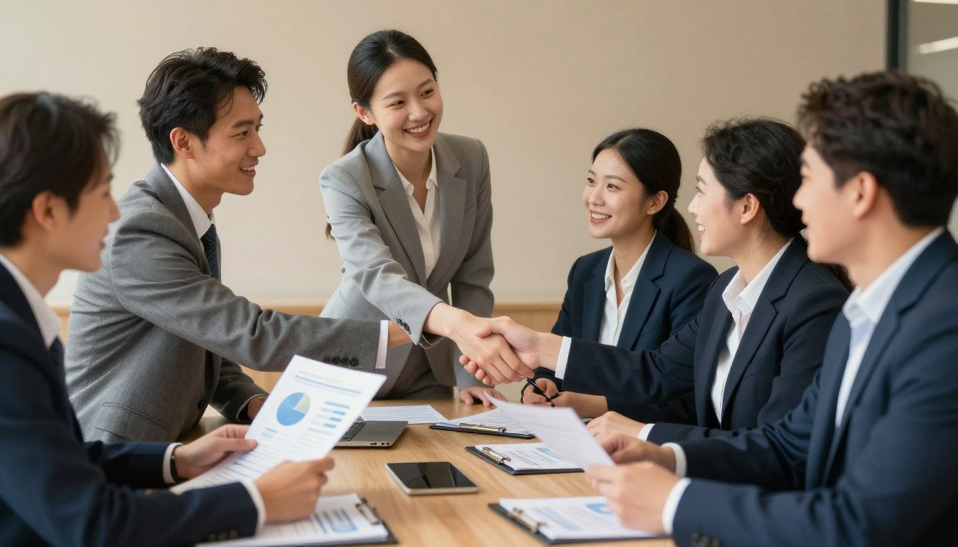 Business professionals discussing distribution opportunities Business professionals discussing distribution opportunities