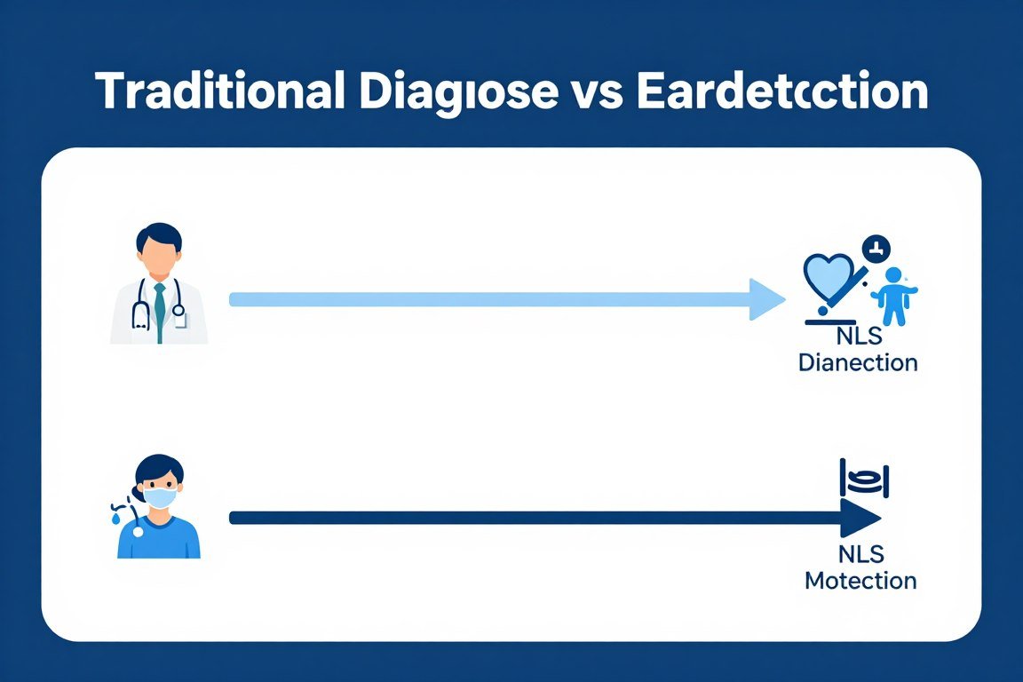 Comparison of traditional diagnosis timeline versus NLS early detection Comparison of traditional diagnosis timeline versus NLS early detection