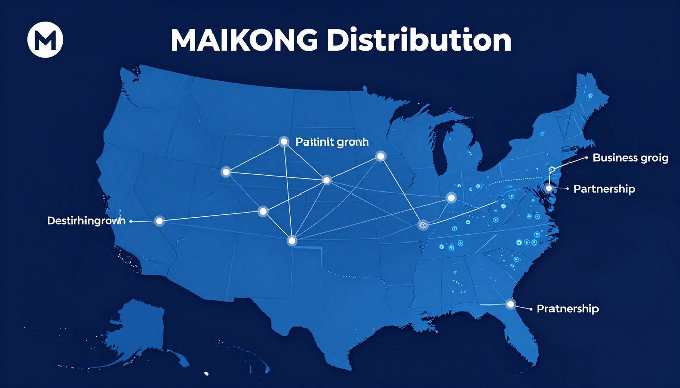 MAIKONG distributor network map across the United States showing business growth opportunity