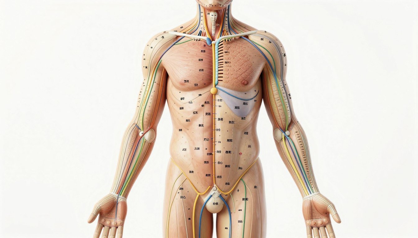 The Connection Between Acupuncture Points and NLS Scanning: Bridging Ancient Wisdom with Modern Technology 1 Traditional Chinese Medicine meridian chart showing acupuncture points and energy pathways