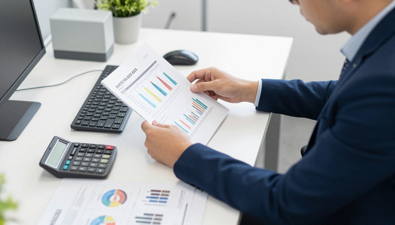 Practitioner evaluating equipment upgrade decision with financial calculator Practitioner evaluating equipment upgrade decision with financial calculator