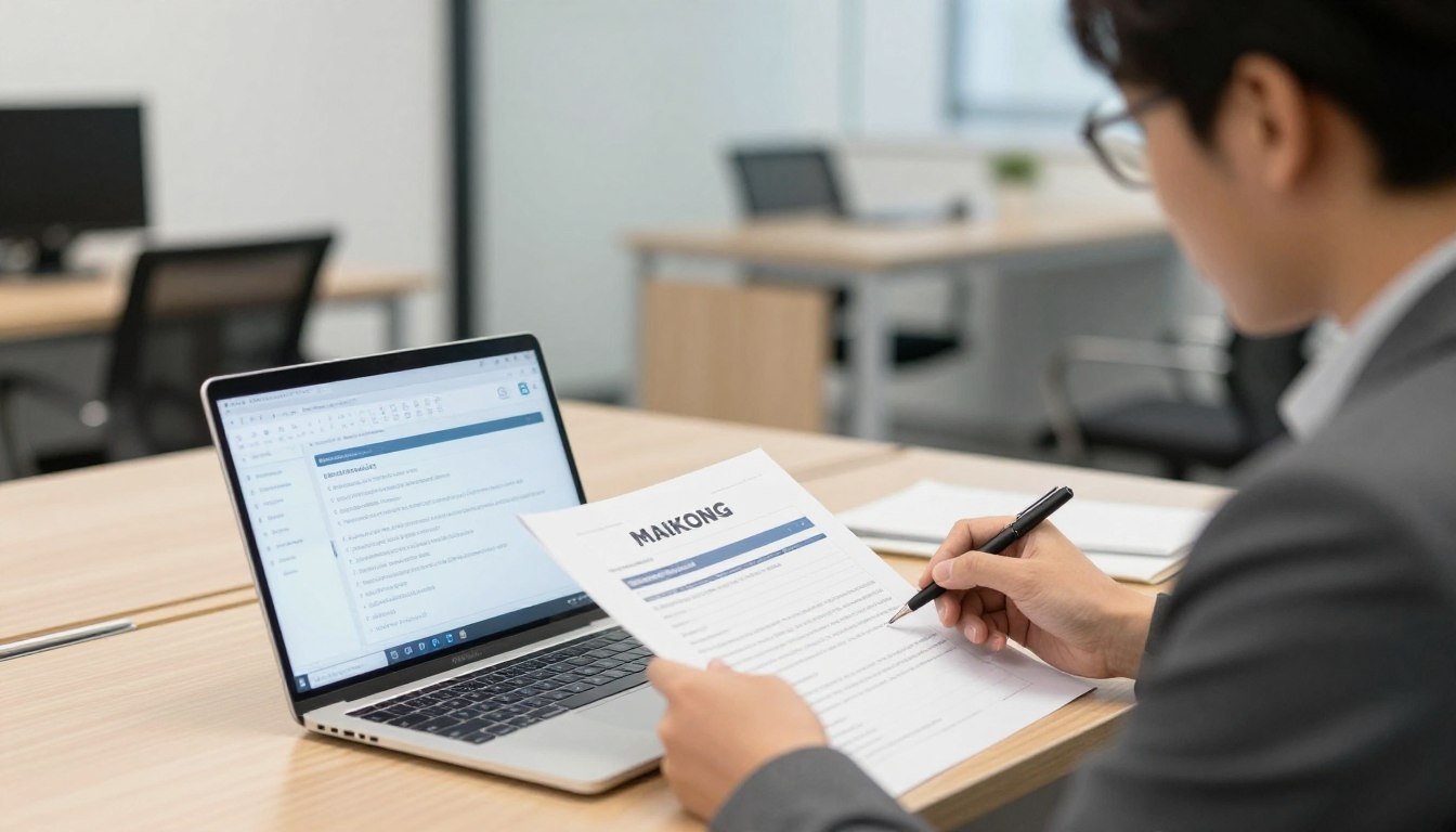 Business professional completing distributor application