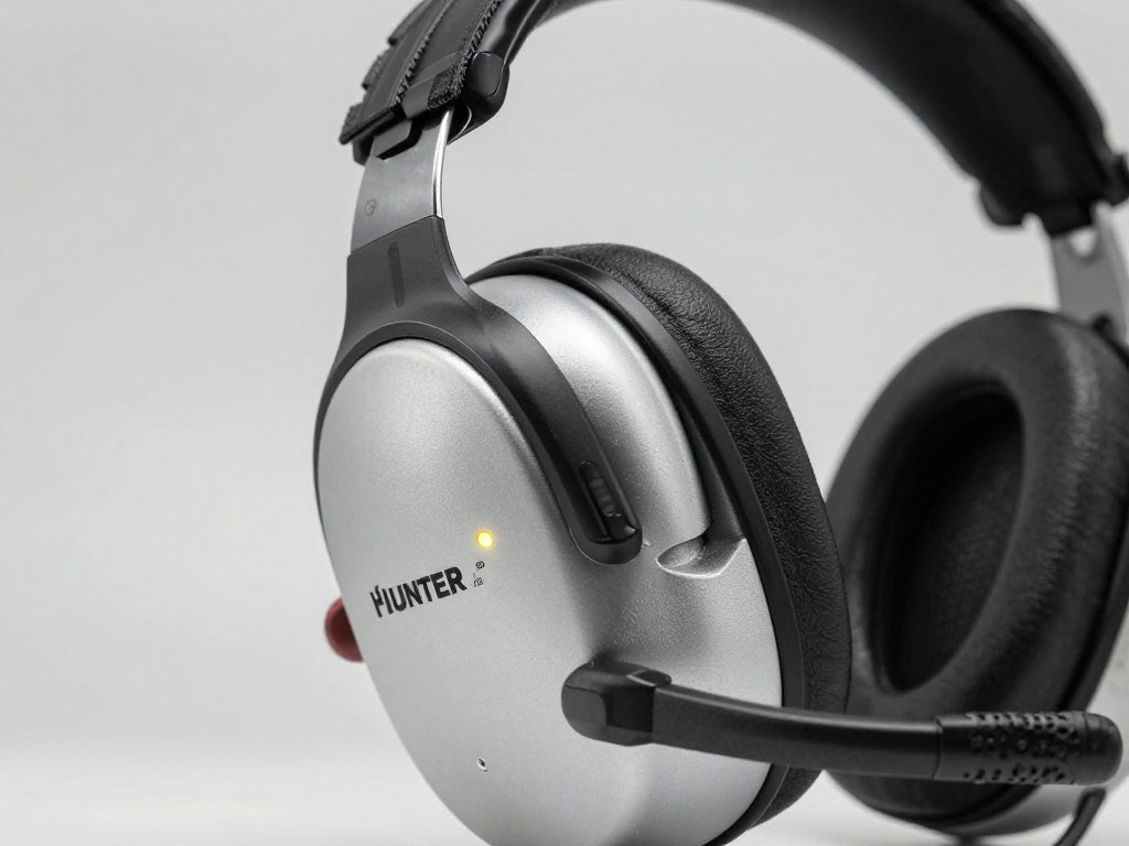 Close-up of Hunter 4025 headset sensor showing LED indicators and ergonomic design