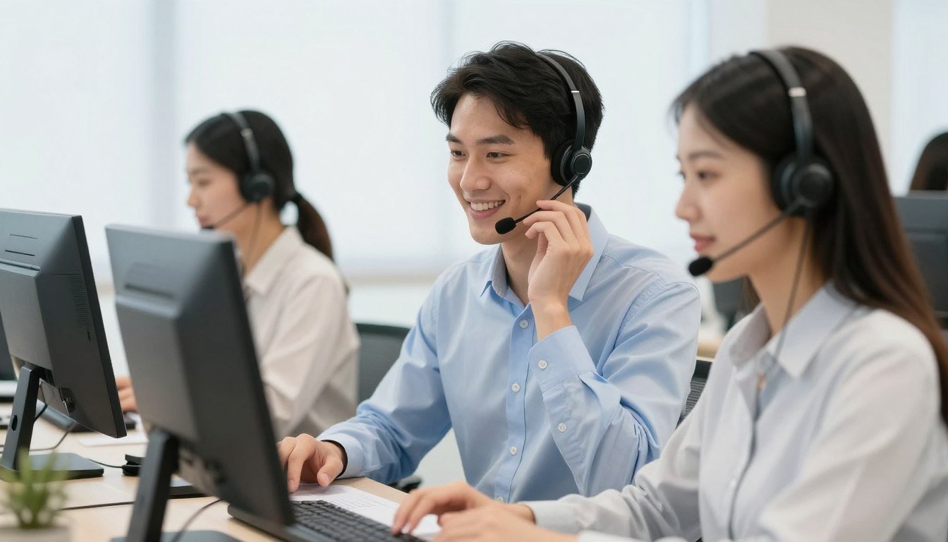 Customer support representative assisting NLS analyzer user