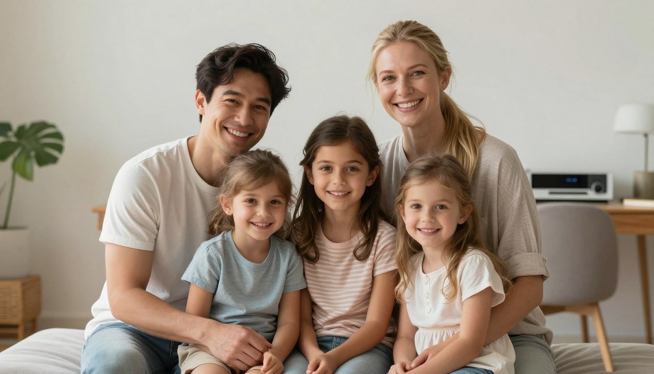 Happy family enjoying improved health monitoring with Hunter 4025 system at home