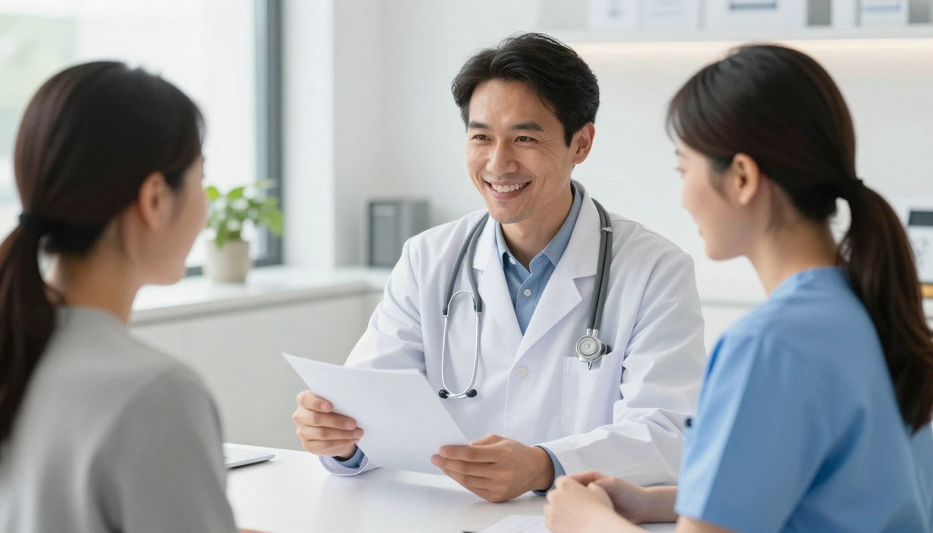 Healthcare professional successfully using NLS health analyzer with satisfied patient