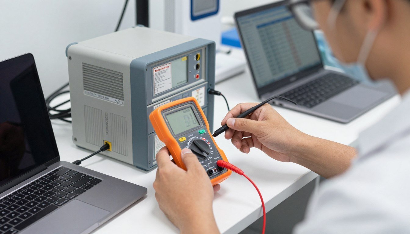 Technician performing advanced Hunter 4025 diagnostics